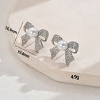 Ribbon Bow CZ Pearl 18K Gold White Anti Tarnish Stud Earring Bulk