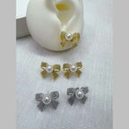 Ribbon Bow CZ Pearl 18K Gold White Anti Tarnish Stud Earring Bulk