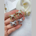Ribbon Bow CZ Pearl 18K Gold White Anti Tarnish Stud Earring Bulk