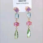 Multi Color Gold Plated Cubic Zirconia Alloy Dangler Earrings Bulk