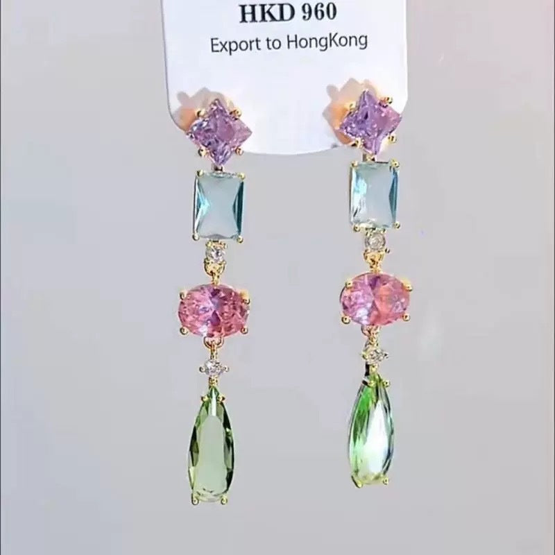 Multi Color Gold Plated Cubic Zirconia Alloy Dangler Earrings Bulk