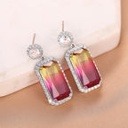 Multi Color Rectangle Silver Plated CZ Dangler Earrings Bulk