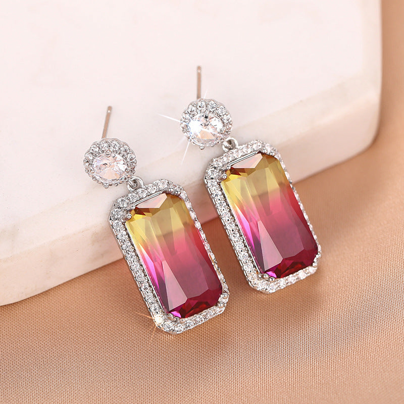 Multi Color Rectangle Silver Plated CZ Dangler Earrings Bulk