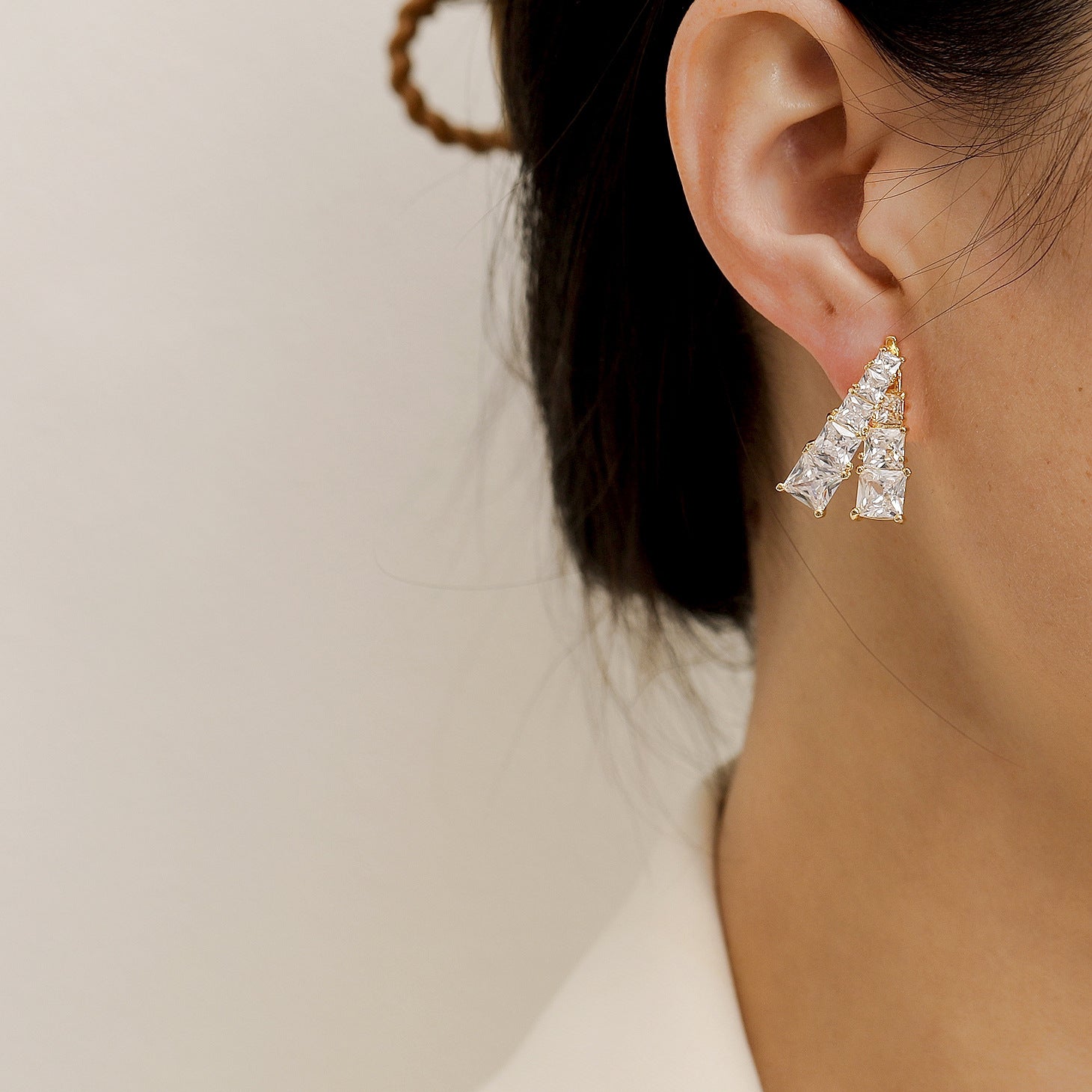 Solitaire Gold Plated Cubic Zirconia Rhinestone Stud Earrings Bulk