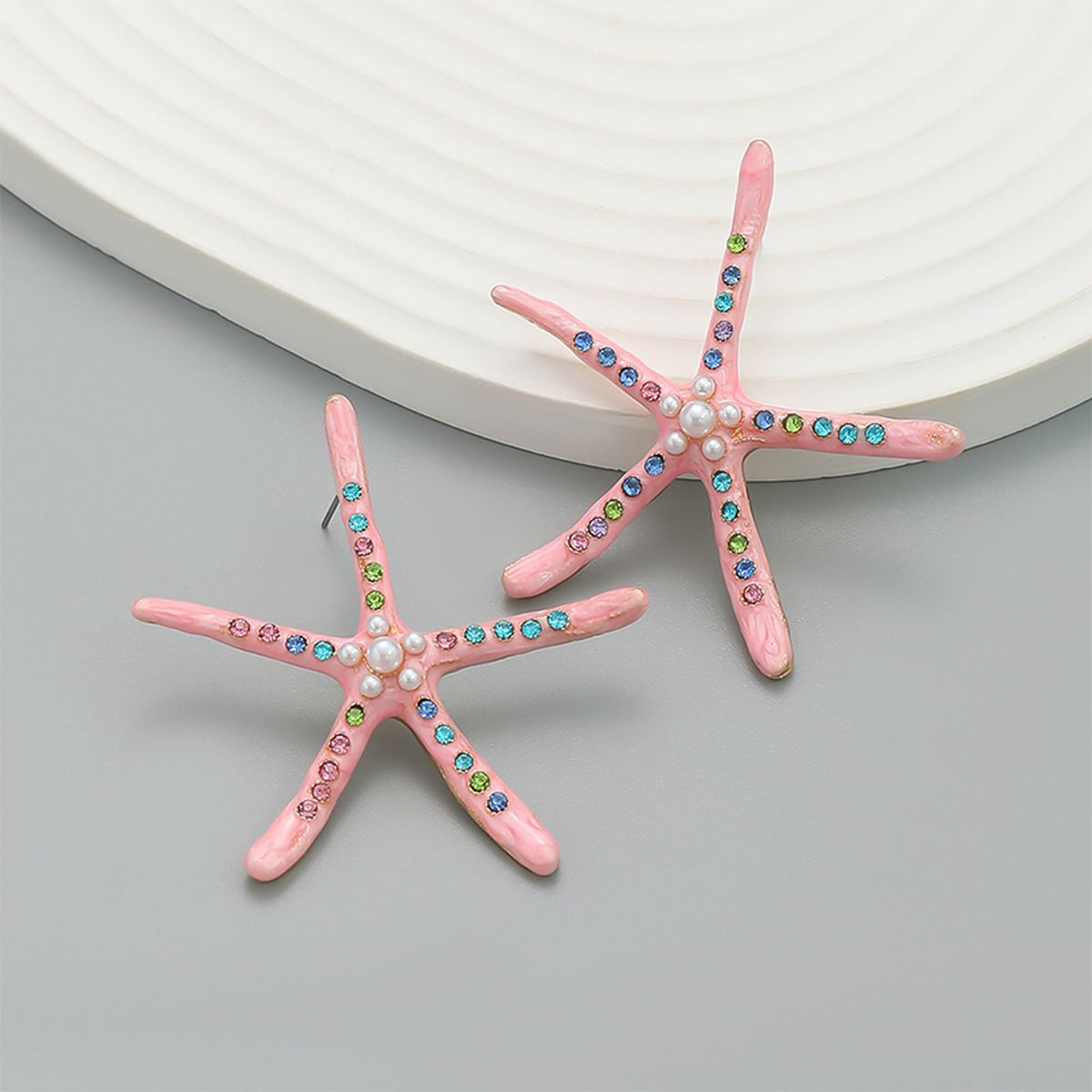 Star Fish Gemstone Pearl 18K Gold Pink Stud Earring For Women Main image