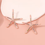 Star Fish Gemstone Pearl 18K Gold Pink Stud Earring For Women