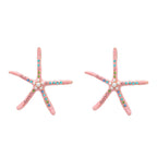 Star Fish Gemstone Pearl 18K Gold Pink Stud Earring For Women