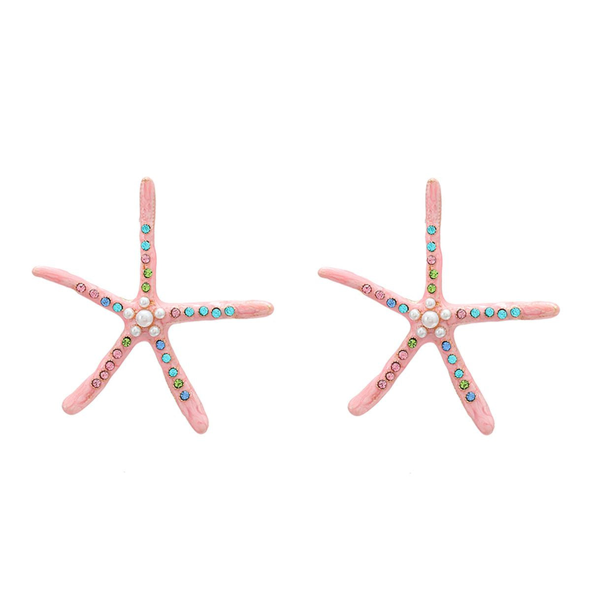 Star Fish Gemstone Pearl 18K Gold Pink Stud Earring For Women