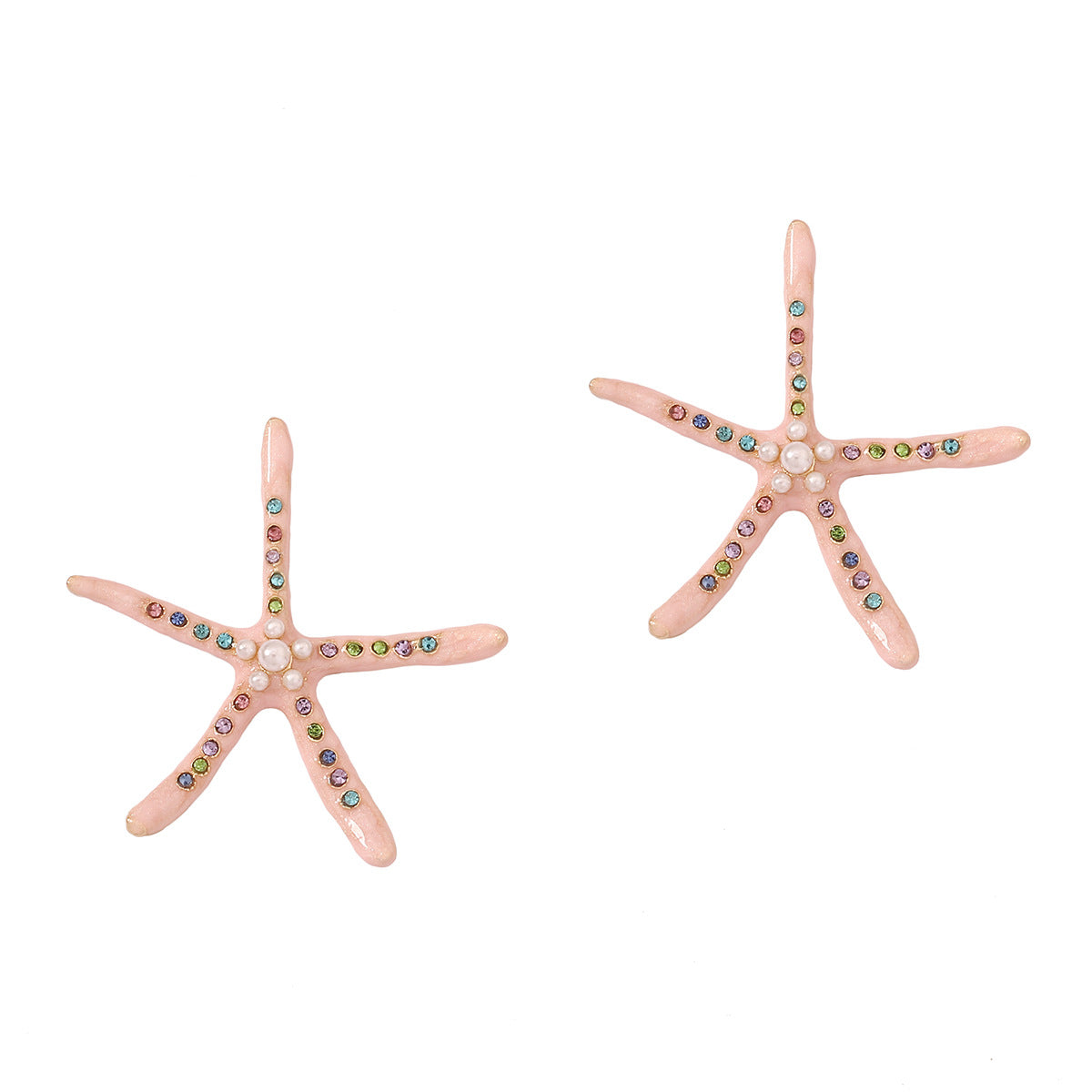 Star Fish Gemstone Pearl 18K Gold Pink Stud Earring For Women