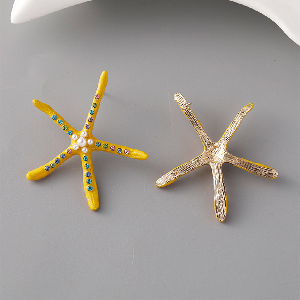 Star Fish Gemstone Pearl 18K Gold Pink Stud Earring For Women