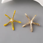 Star Fish Gemstone Pearl 18K Gold Pink Stud Earring For Women