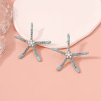 Star Fish Gemstone Pearl 18K Gold Pink Stud Earring For Women