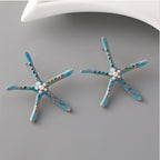 Star Fish Gemstone Pearl 18K Gold Pink Stud Earring For Women