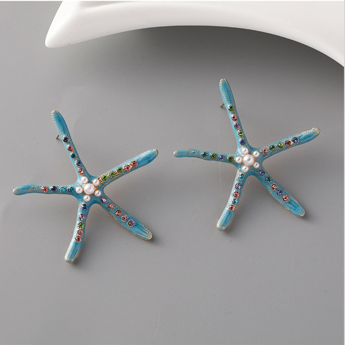 Star Fish Gemstone Pearl 18K Gold Pink Stud Earring For Women