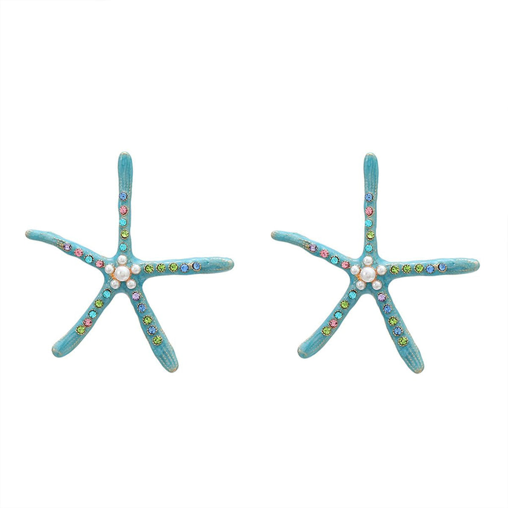 Star Fish Gemstone Pearl 18K Gold Pink Stud Earring For Women