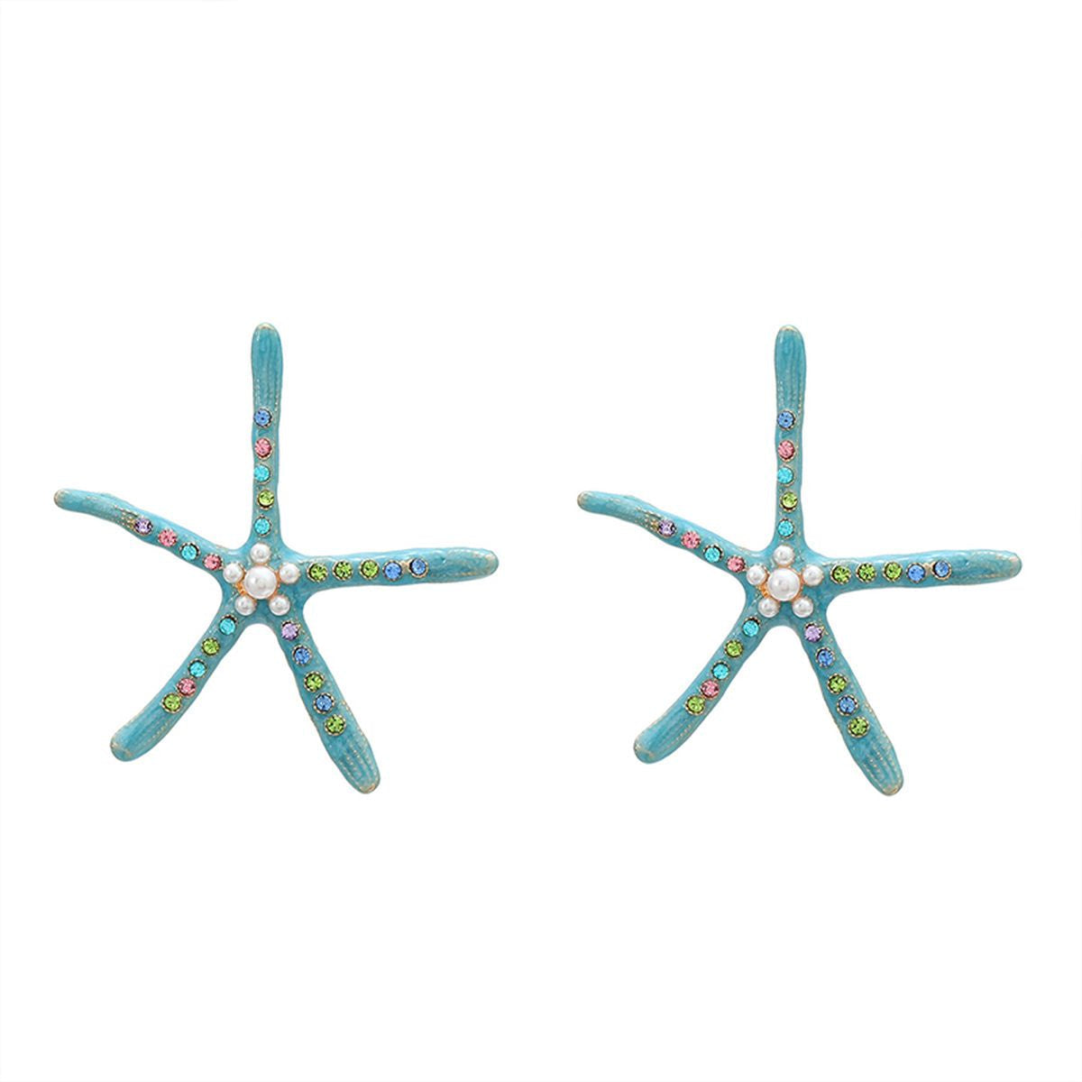 Star Fish Gemstone Pearl 18K Gold Pink Stud Earring For Women