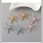 Star Fish Gemstone Pearl 18K Gold Pink Stud Earring For Women