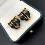 Panther Cubic Zirconia 18K Gold Black Anti Tarnish Stud Earring Bulk