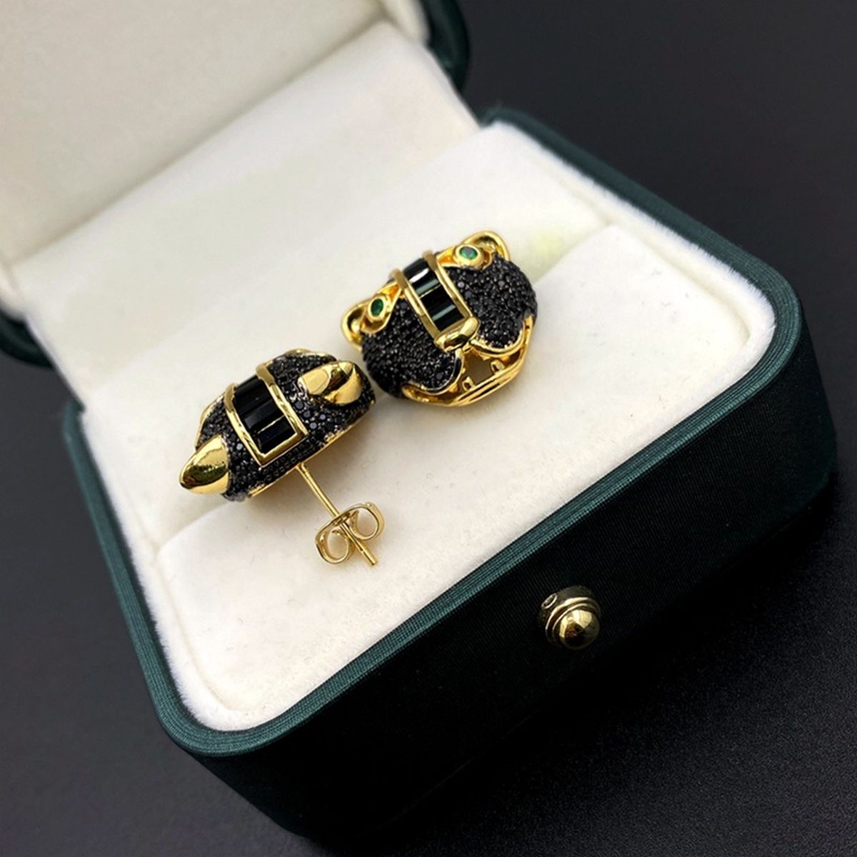 Panther Cubic Zirconia 18K Gold Black Anti Tarnish Stud Earring Bulk