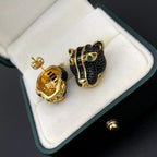 Panther Cubic Zirconia 18K Gold Black Anti Tarnish Stud Earring Bulk