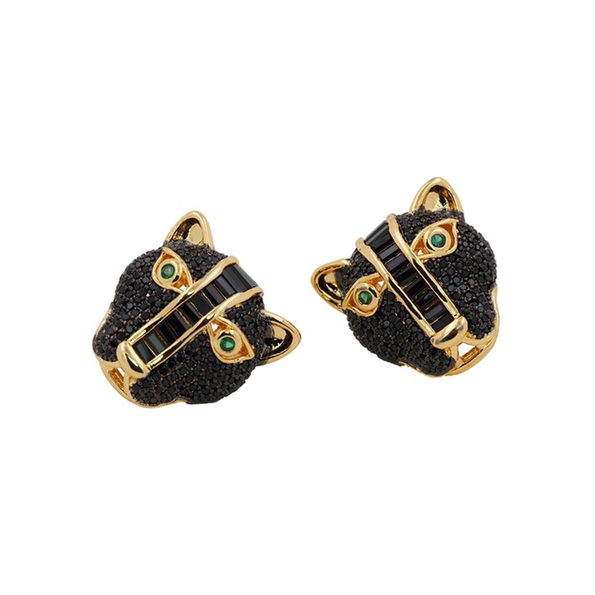 Panther Cubic Zirconia 18K Gold Black Anti Tarnish Stud Earring Bulk