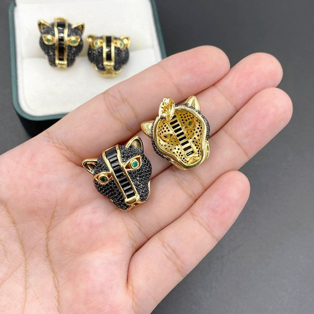 Panther Cubic Zirconia 18K Gold Black Anti Tarnish Stud Earring Bulk