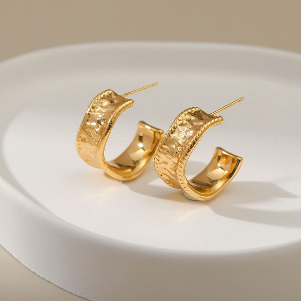 Beaten Finish Wave 18K Gold Anti Tarnish Hoop Earring For Women Bulk