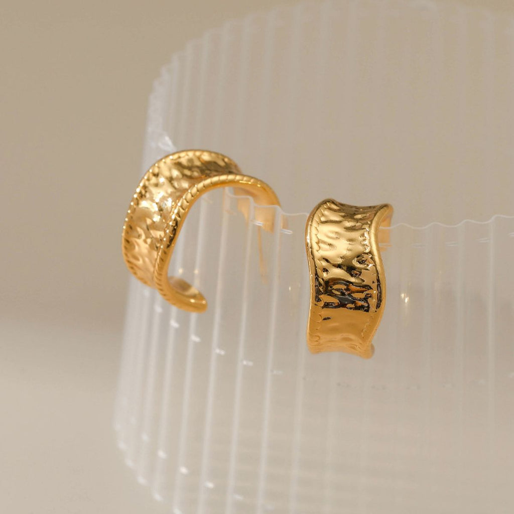 Beaten Finish Wave 18K Gold Anti Tarnish Hoop Earring For Women Bulk