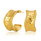 Beaten Finish Wave 18K Gold Anti Tarnish Hoop Earring For Women Bulk
