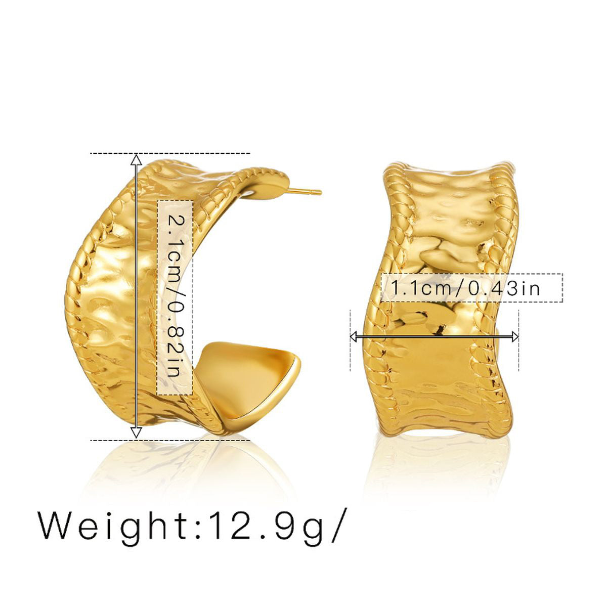 Beaten Finish Wave 18K Gold Anti Tarnish Hoop Earring For Women Bulk