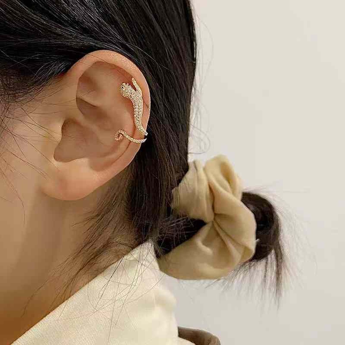 Panther CZ Silver Anti Tarnish Single Ear Cuff Earring Bulk