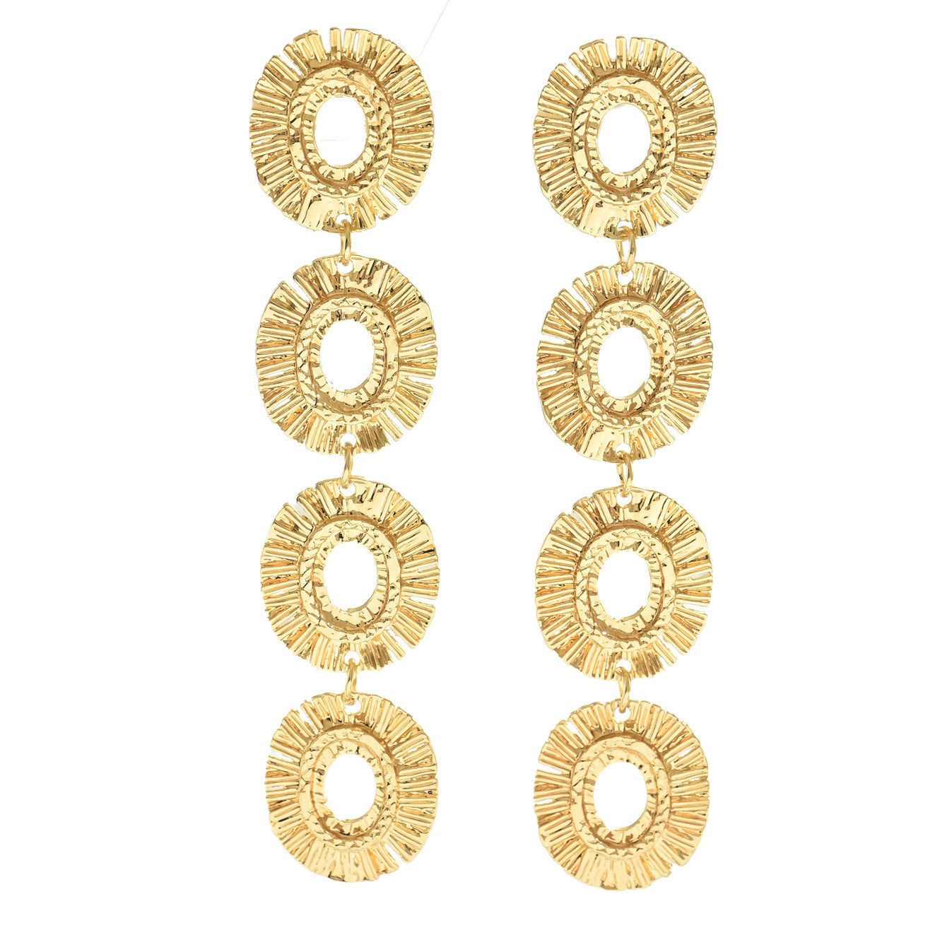 Beaten Finish Round Link 18K Gold Tassel Dangler Earring Women Bulk