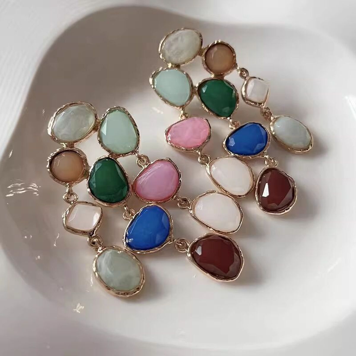 Multi Color Crystals 18K Gold Dangler Earring For Women Bulk