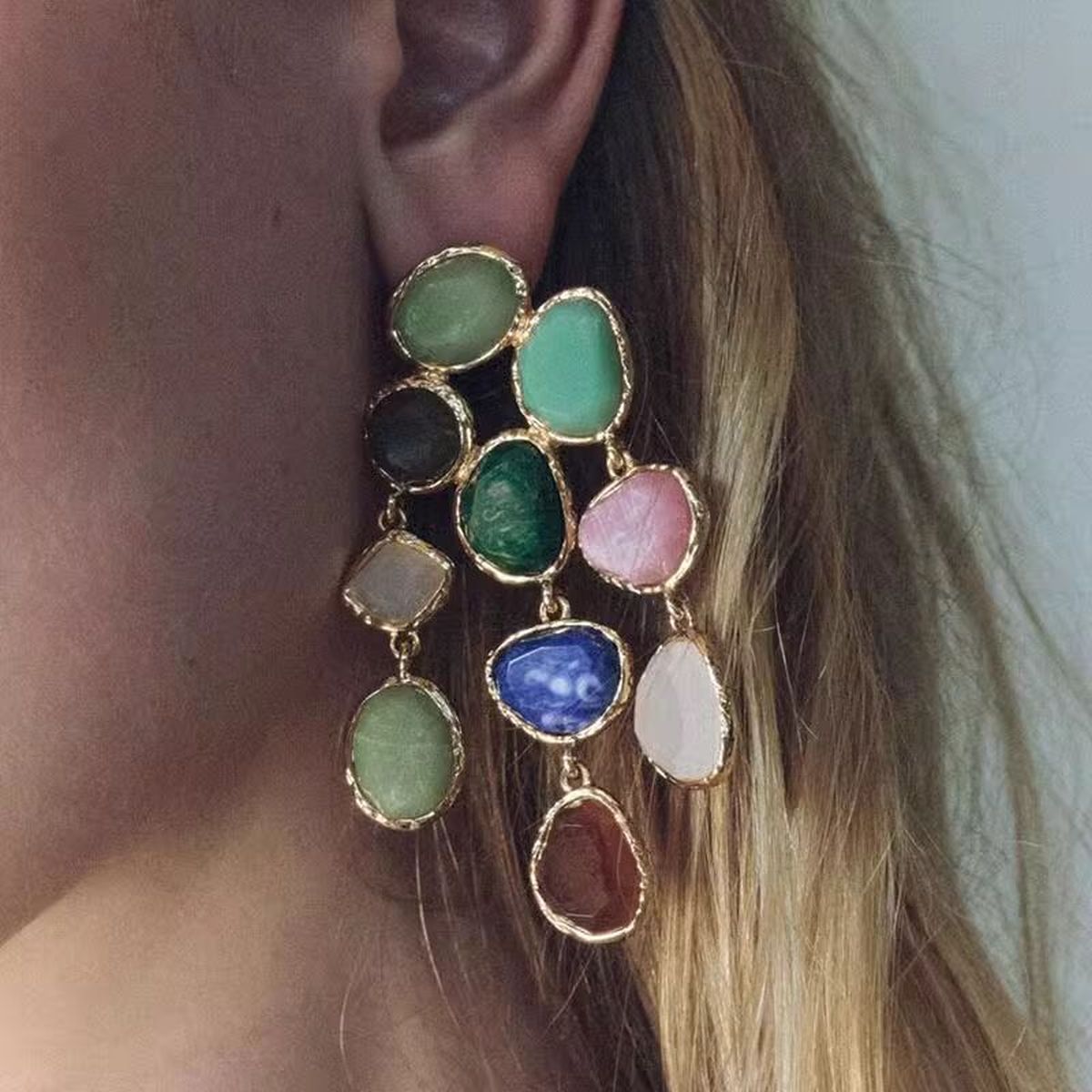 Multi Color Crystals 18K Gold Dangler Earring For Women Bulk