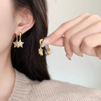 Dual Star Cubic Zirconia 18K Gold Anti Tarnish Drop Hoop Earring Bulk