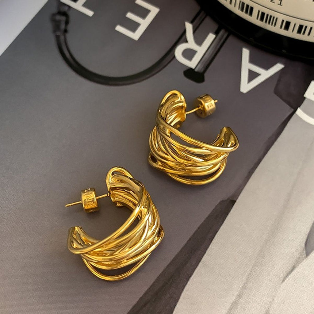 Wire Layer 18K Gold Anti Tarnish Hoop Earring For Women Bulk