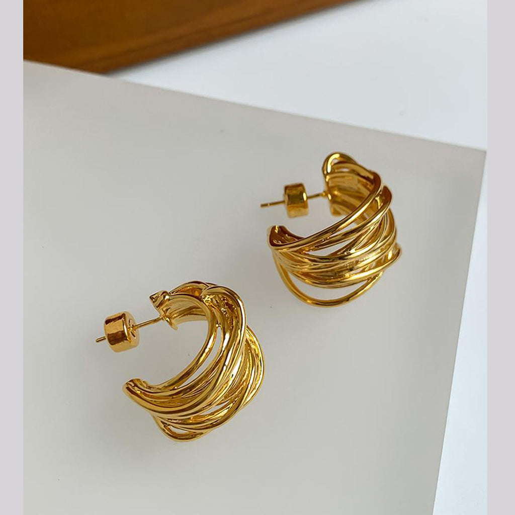 Wire Layer 18K Gold Anti Tarnish Hoop Earring For Women Bulk