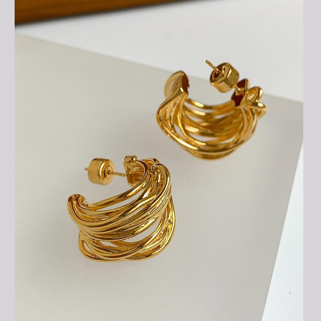 Wire Layer 18K Gold Anti Tarnish Hoop Earring For Women Bulk