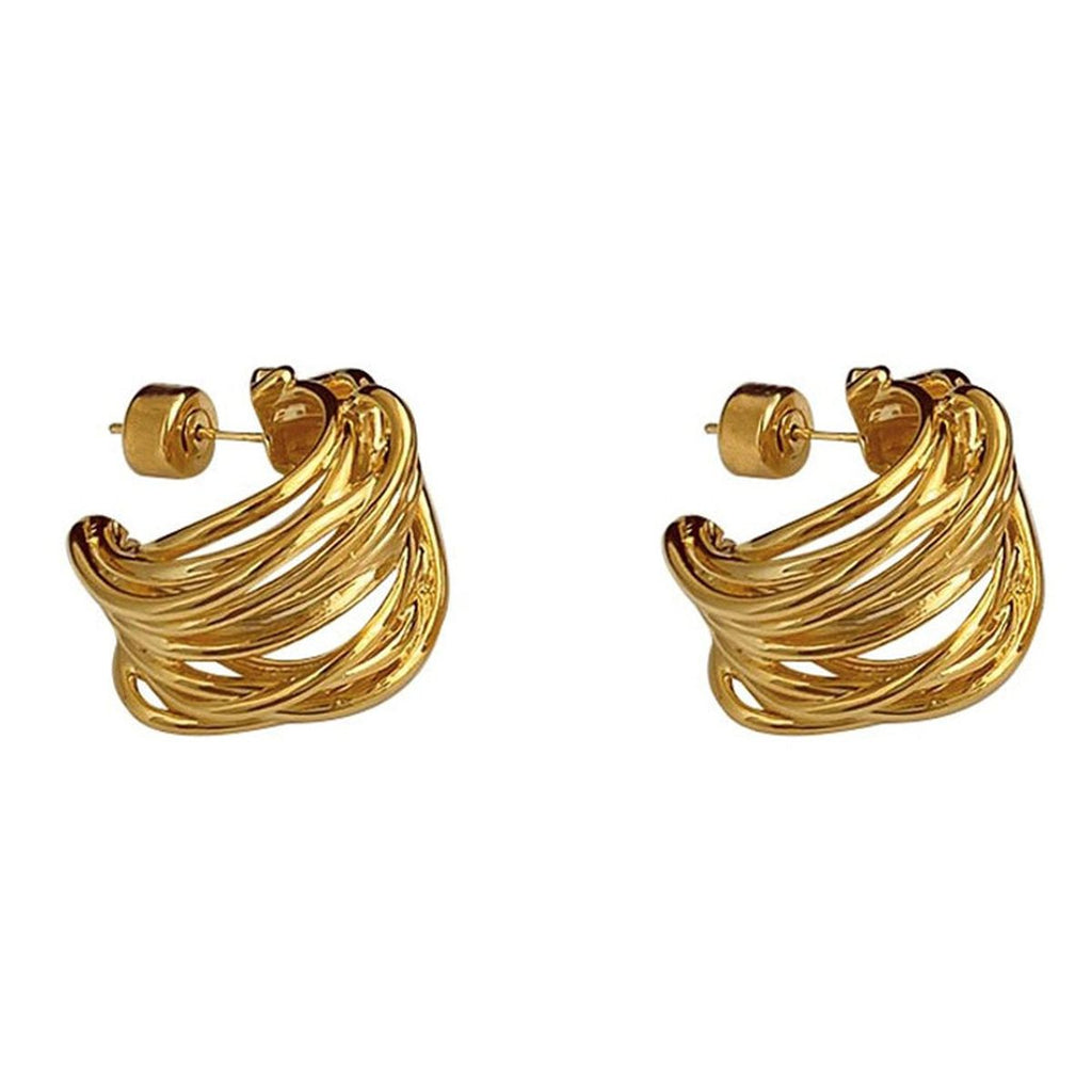 Wire Layer 18K Gold Anti Tarnish Hoop Earring For Women Bulk