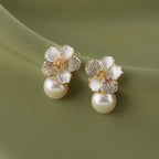 Flower CZ Pearl 18K Gold White Anti Tarnish Stud Earring Bulk