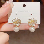 Flower CZ Pearl 18K Gold White Anti Tarnish Stud Earring Bulk