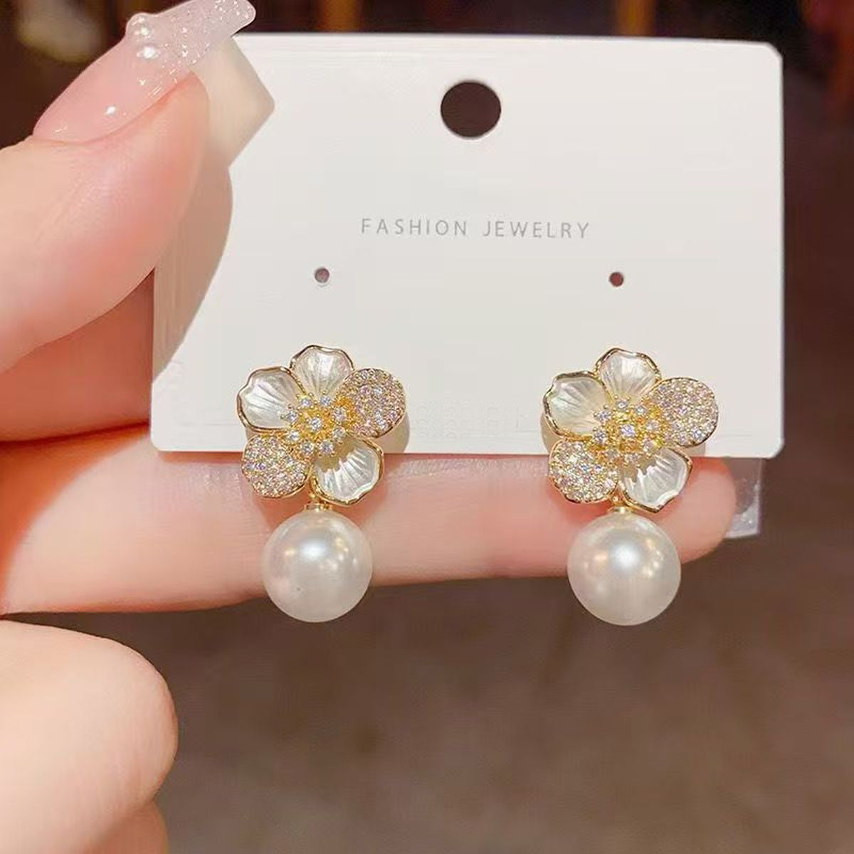 Flower CZ Pearl 18K Gold White Anti Tarnish Stud Earring Bulk