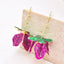 Tulip Flower Leaf 18K Gold Pink Green Tassel Dangler Earring Bulk