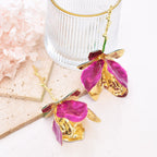 Tulip Flower Leaf 18K Gold Pink Green Tassel Dangler Earring Bulk