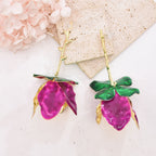 Tulip Flower Leaf 18K Gold Pink Green Tassel Dangler Earring Bulk