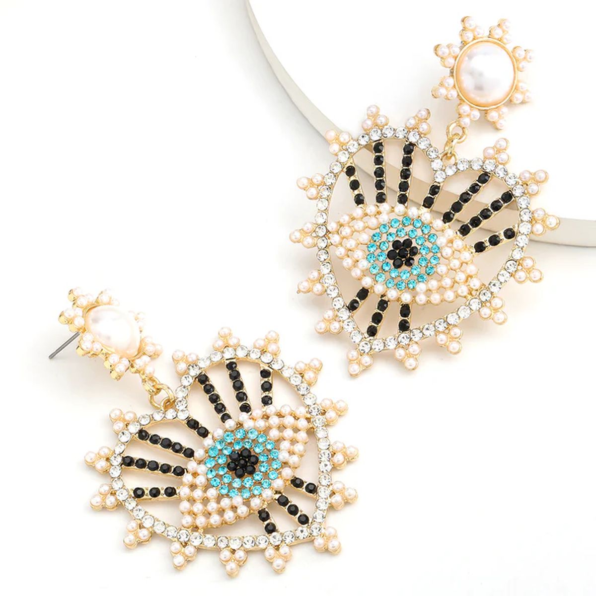 Heart Evil Eye CZ Pearl 18K Gold Black Dangler Earring Bulk Secondary image