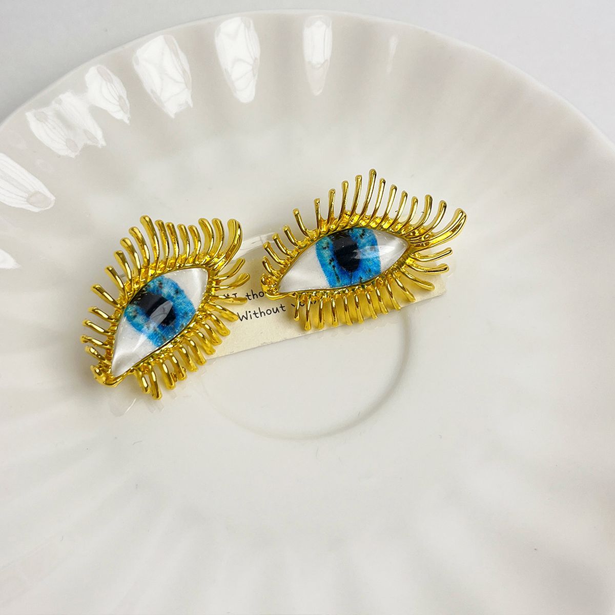 Eyelash Evil Eye Blue White 18K Gold Stud Earring For Women Bulk Main image