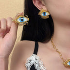 Eyelash Evil Eye Blue White 18K Gold Stud Earring For Women Bulk