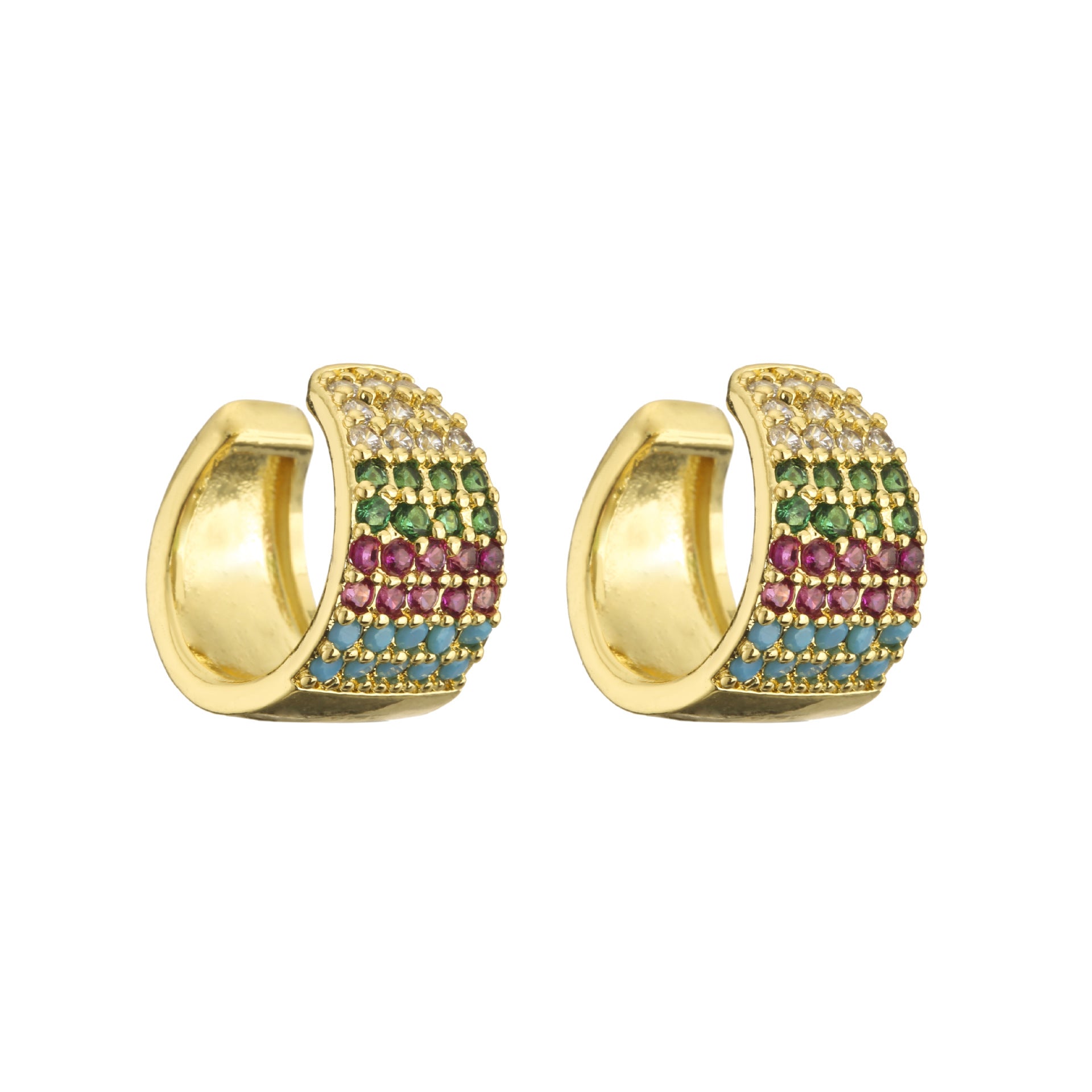 Multi Color Gold Plated Cubic Zirconia Alloy Ear Cuff Earrings Bulk Main image