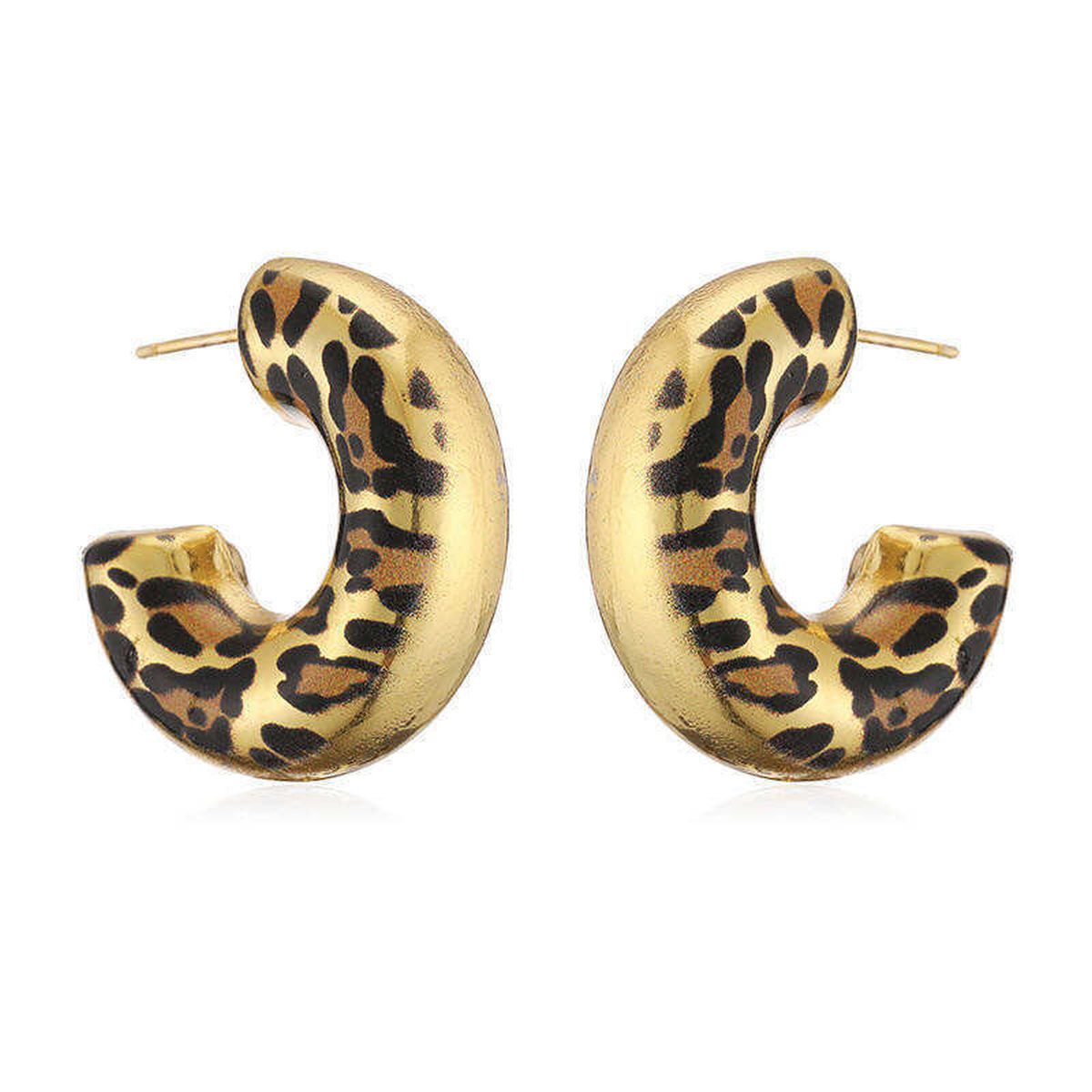 Tiger Stripe Enamel 18K Gold Black Anti Tarnish Hoop Earring Bulk Main image